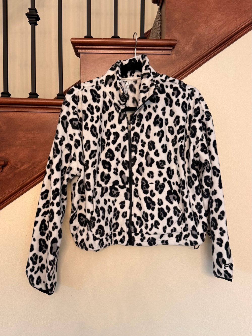 Fabletics Black & White Leopard Print Fleece Jacket